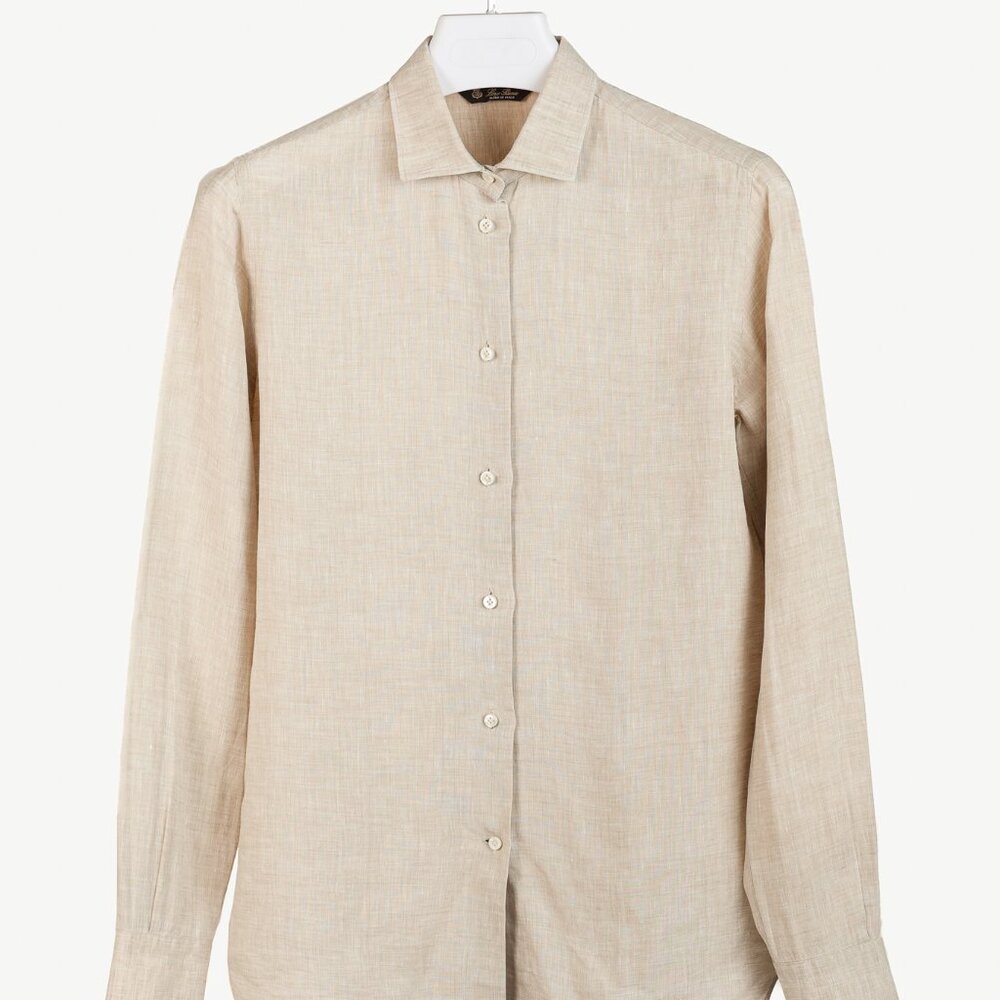 Loro Piana Oatmeal Linen Long-Sleeve Buttoned Shirt
